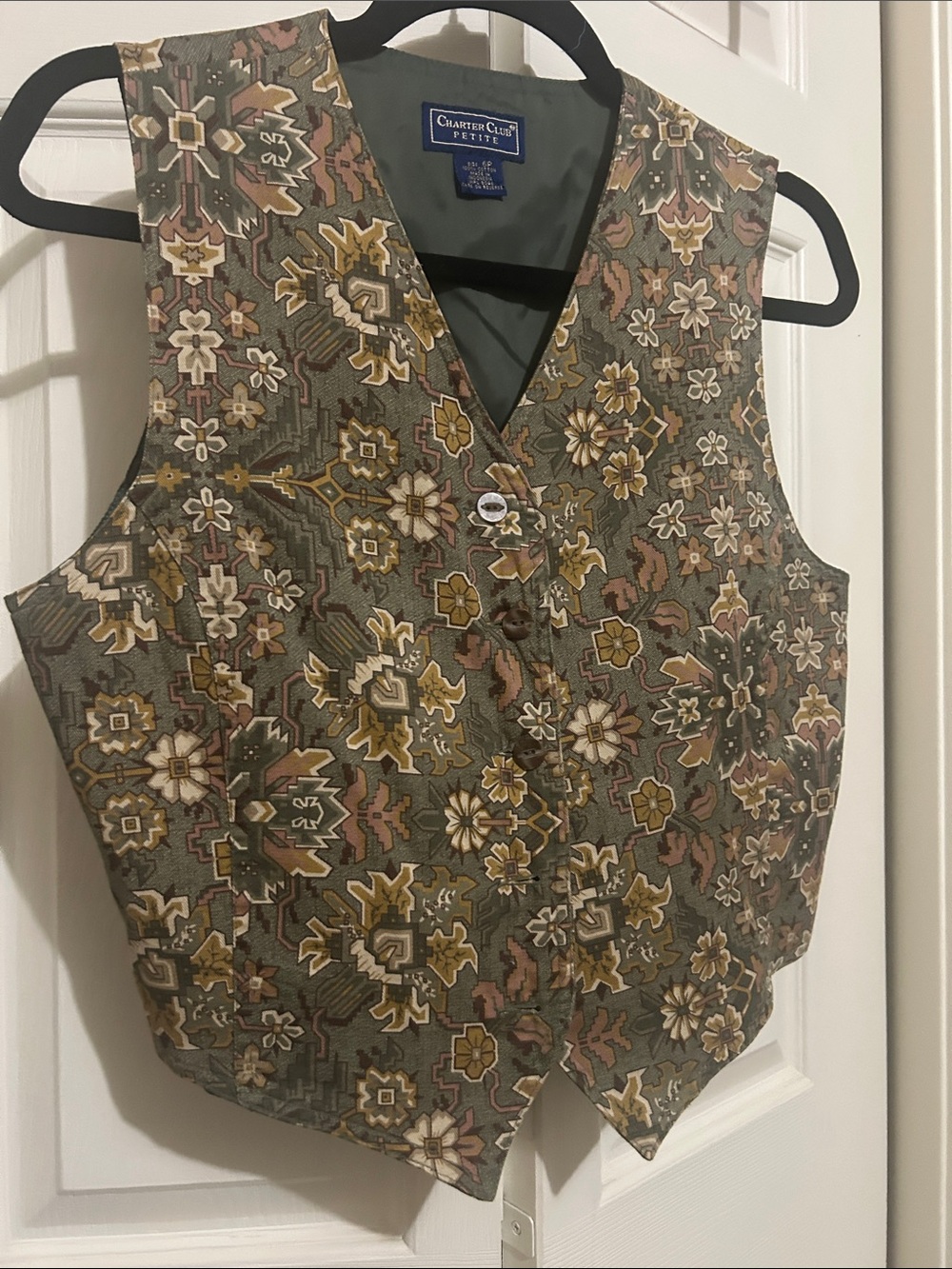 Vintage 90s Charter Club Petite 100% Cotton Floral Waistcoat
